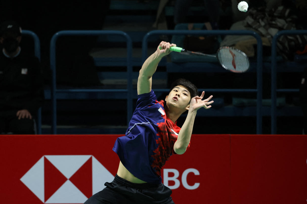 Singapore's Loh Kean Yew in action at the BWF World Championships in December 2021. 