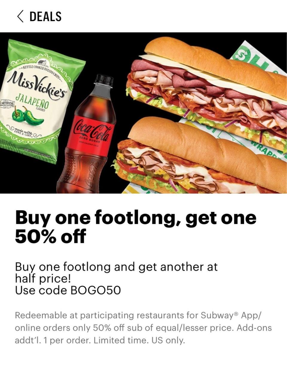 Subway app deal