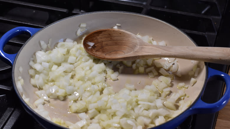 onions cooking in skillet