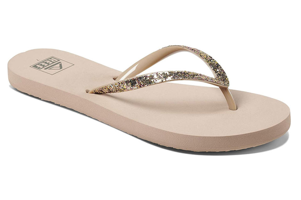 reef, gold flip flops, glitter