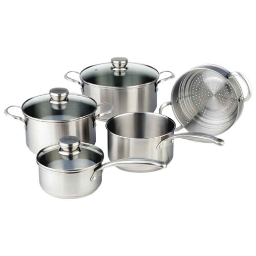 Save $300 on the Frigidaire 9-Piece Stainless Steel Cookware Set. Image via Best Buy.