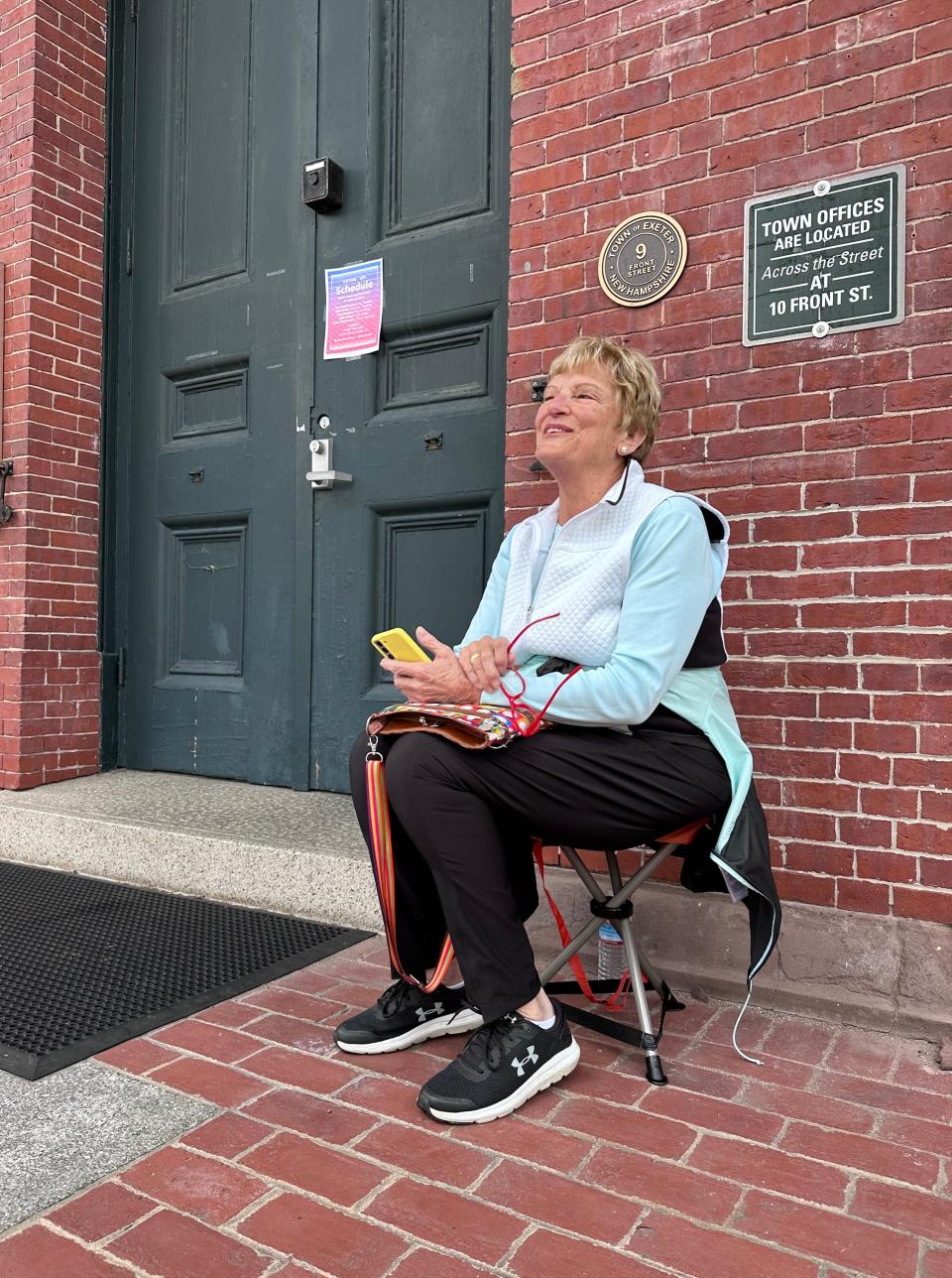 Julie Vaux, an 85-year-old Exeter resident was first in line to hear Republican presidential candidate Nikki Haley speak during the Seacoast Media Group and USA TODAY Network 2024 Republican Presidential Candidate Town Hall Forum held in the historic Exeter Town Hall in Exeter, New Hampshire. The former Governor of South Carolina and former United States Ambassador to the United Nations spoke to prospective New Hampshire voters about issues during the hour-long forum.