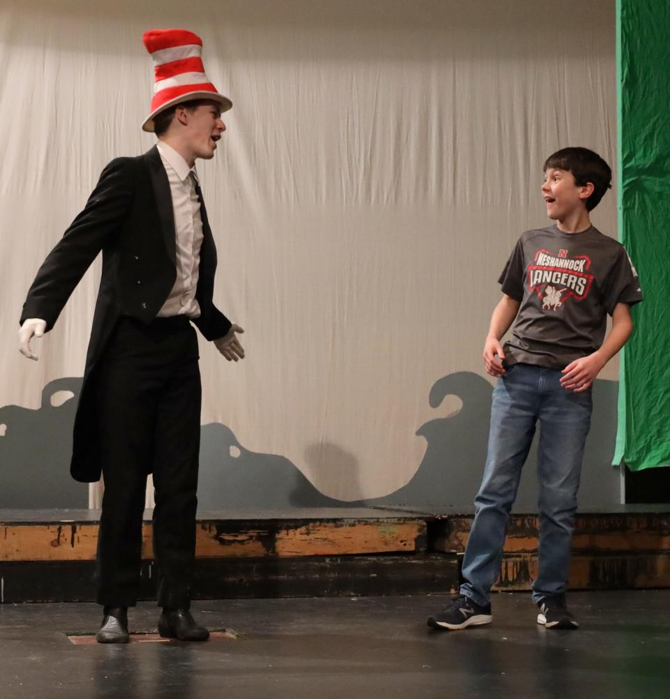 Alex Hazen (left) as the Cat in the Hat and Matthew Vader as JoJo.