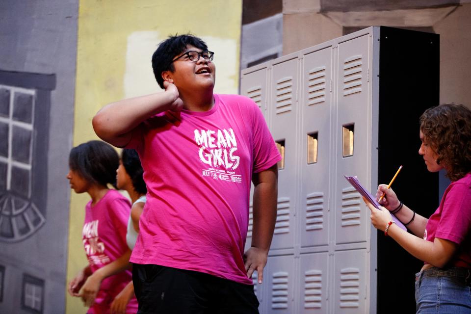 Mean Girls, High School Version cast member Landen Hementera portrays Damian Hubbard during rehearsal inside the Palm Canyon Theatre in Palm Springs, Calif., on June 29, 2023.