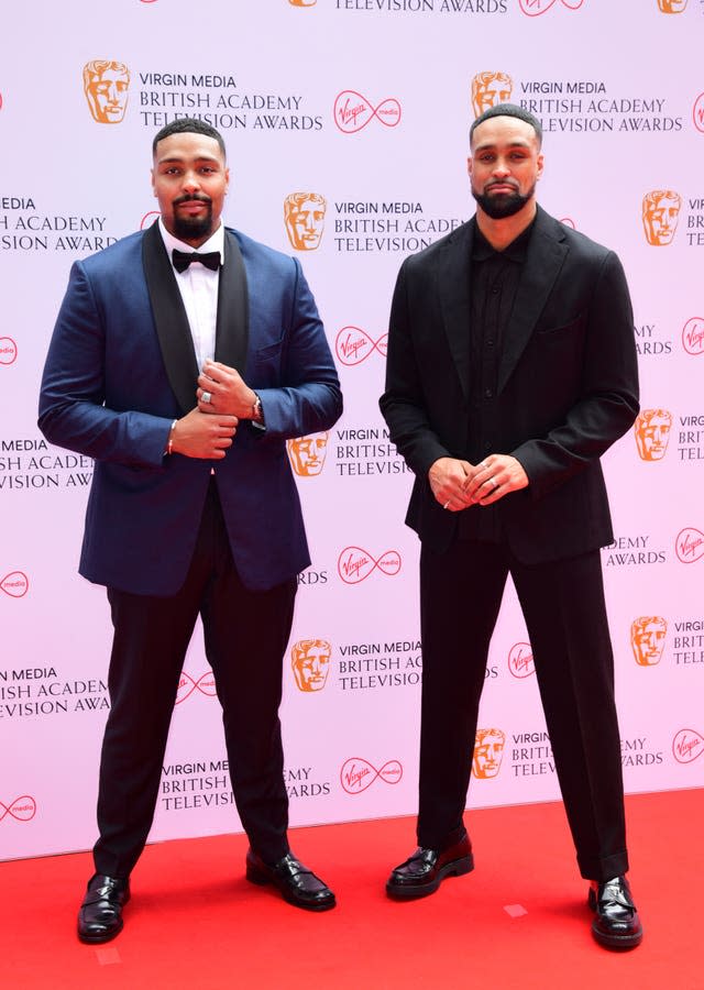 Jordan (left) and Ashley Banjo arrive for the Virgin Media BAFTA TV awards