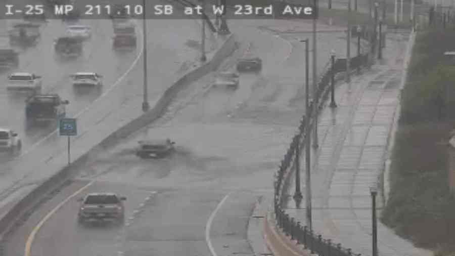 FOX31 gathered some photos from a Colorado Department of Transportation camera near an on-ramp to Interstate 25 near 23rd Avenue where many vehicles could be seen wading through water flooding the entrance to the freeway. (Colorado Department of Transportation)