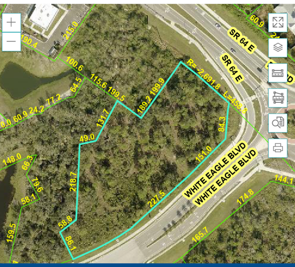 A Wendy’s restaurant is planned south of State Road 64 East and west of White Eagle Boulevard. Screen grab from Manatee County Property Appraiser web page