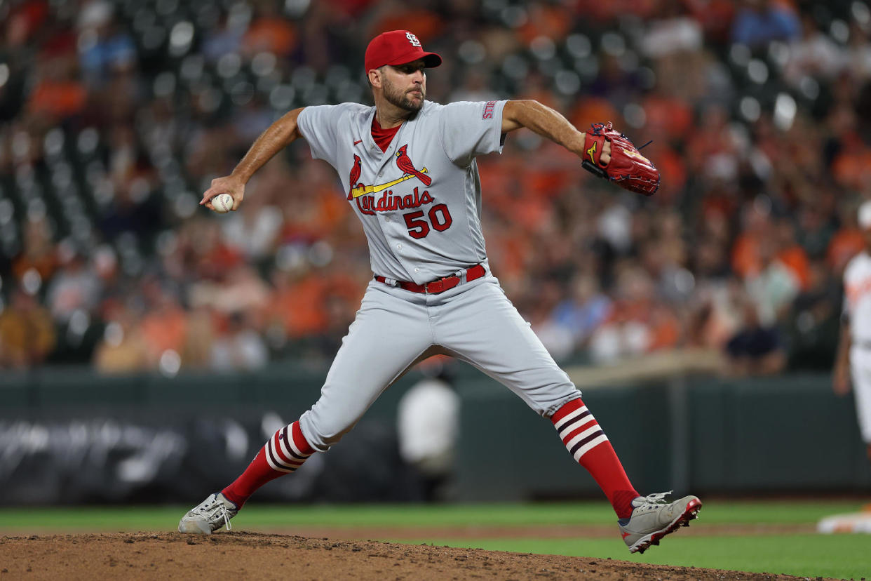 Adam Wainwright pitching for the St. Louis Cardinals. (Patrick Smith / Getty Images)