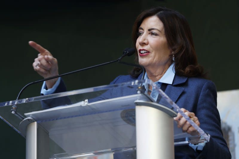 New York Gov. Kathy Hochul (pictured speaking in NYC in November) on Wednesday announced a five-point subway security plan that includes deploying 750 National Guard troops to strengthen security on New York City subways. File Photo by John Angelillo/UPI