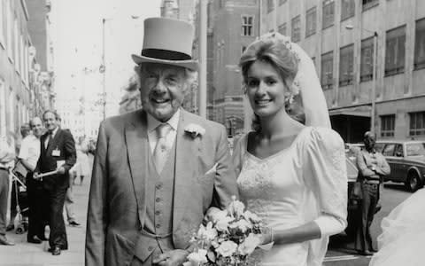 Lady Cowdray with her father, former MP John Cordle, on her wedding day - Credit: Steve Back/ANL/REX