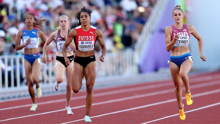 Abby Steiner during the world champs 200m heats