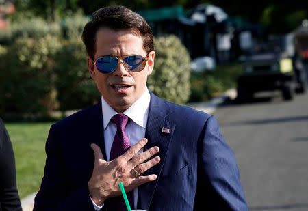 White House Communications Director Anthony Scaramucci speaks after an on air interview at the White House in Washington, U.S., July 26, 2017. REUTERS/Joshua Roberts