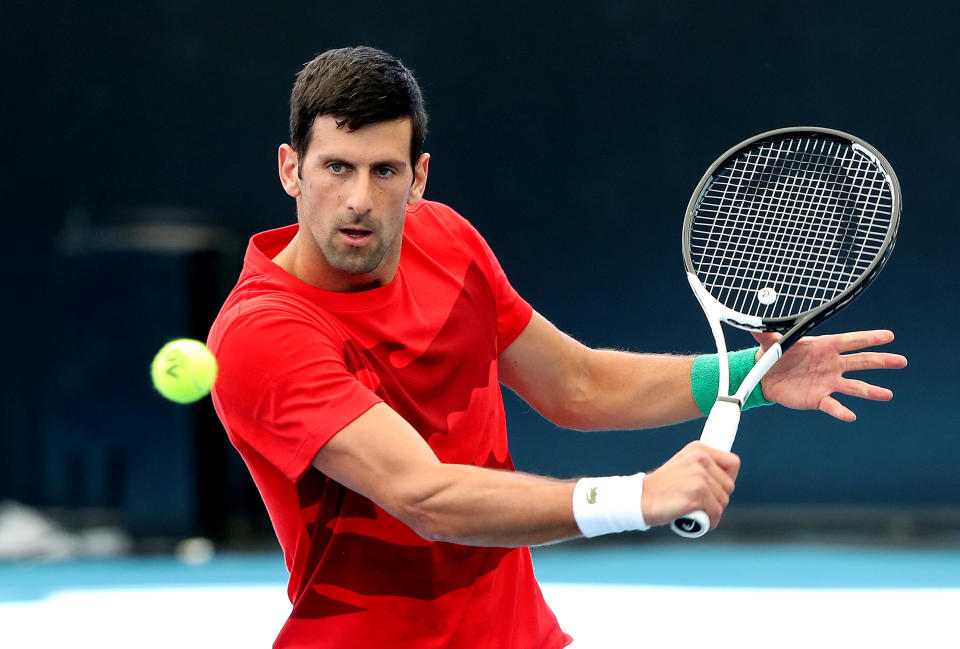 ADELAIDE, AUSTRALIA - DECEMBER 29: Novak Djokovic  during a practice session ahead of the 2023 Adelaide International at Memorial Drive on December 29, 2022 in Adelaide, Australia. (Photo by Sarah Reed/Getty Images)