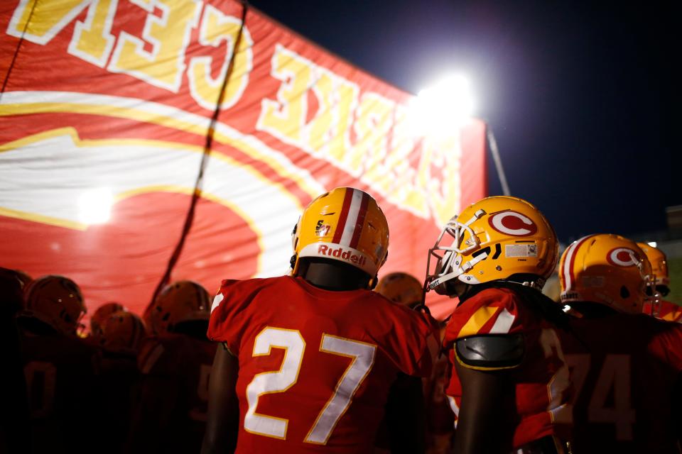 Clarke Central gets ready to take the field before the start of an GHSA high school football between Greenbrier and Clarke Central in Athens, Ga., on Friday, Oct. 15, 2021. 