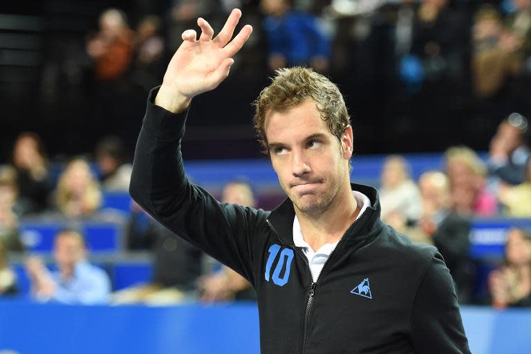 Richard Gasquet of France on February 8, 2015 in Montpellier