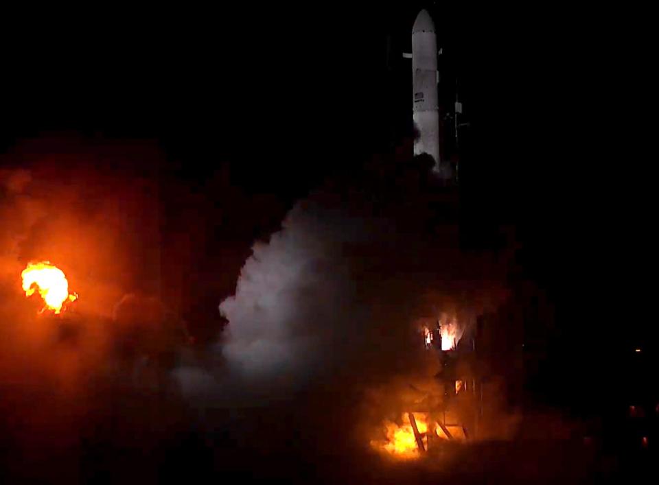 This handout screengrab provided by Relativity Space on March 22, 2023, shows the third launch attempt of the first 3D printed rocket, Terran 1, from Launch Complex 16 in Cape Canaveral, Florida.