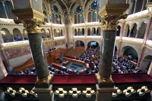 A general view of the upper chamber hall of the Hungarian parliament. The European Union executive has launched legal action against Hungary over contested reforms of its judiciary, central bank and data protection authority
