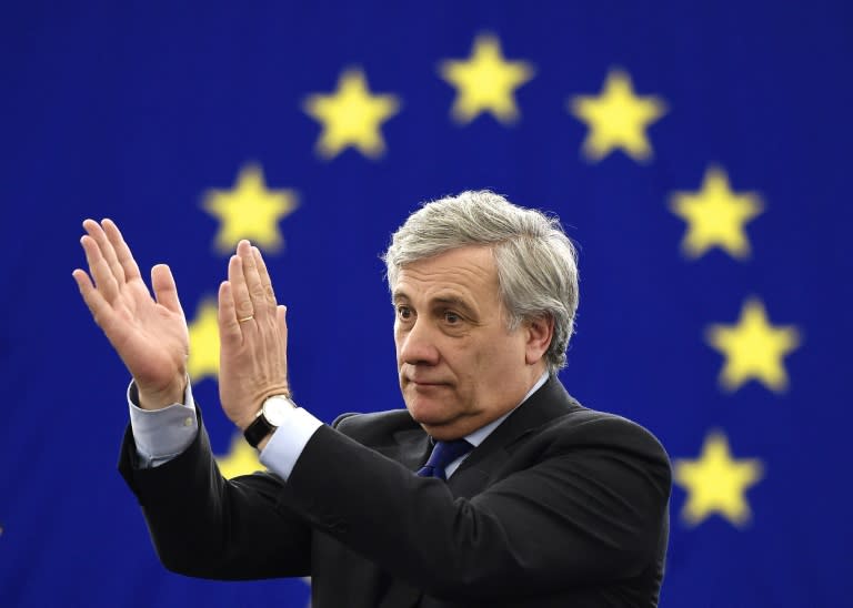 The European Parliament's new President Antonio Tajani reacts following his election in Strasbourg, eastern France, on January 17, 2017