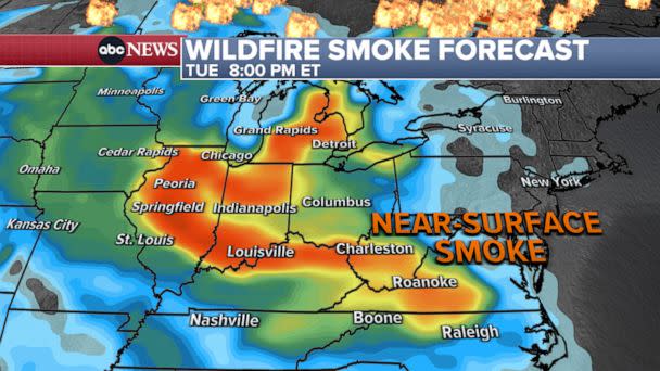 PHOTO: Wildfire Smoke Forecast, Tues. 8PM (ABC news)