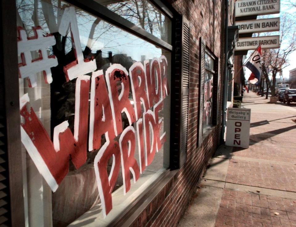 This 1999 Enquirer file photo shows a window on a business in downtown Lebanon supporting the school district's athletic teams.