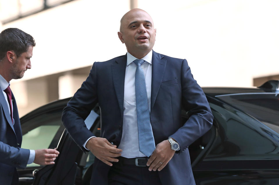 Chancellor of the Exchequer Sajid Javid arrives at the BBC Broadcasting House in London to appear on the Andrew Marr show.