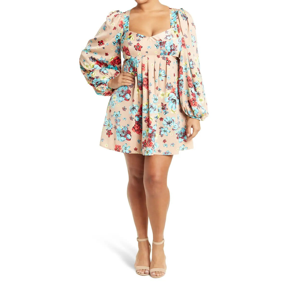 AFRM Anita FLoral Side Cutout Long Sleeve Babydoll Dress