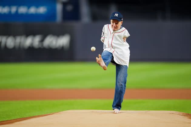 Tom Willis throws the ceremonial first pitch prior to the game between the Toronto Blue Jays and the New York Yankees at Yankee Stadium on Tuesday, Sept. 19, 2023, in New York City.