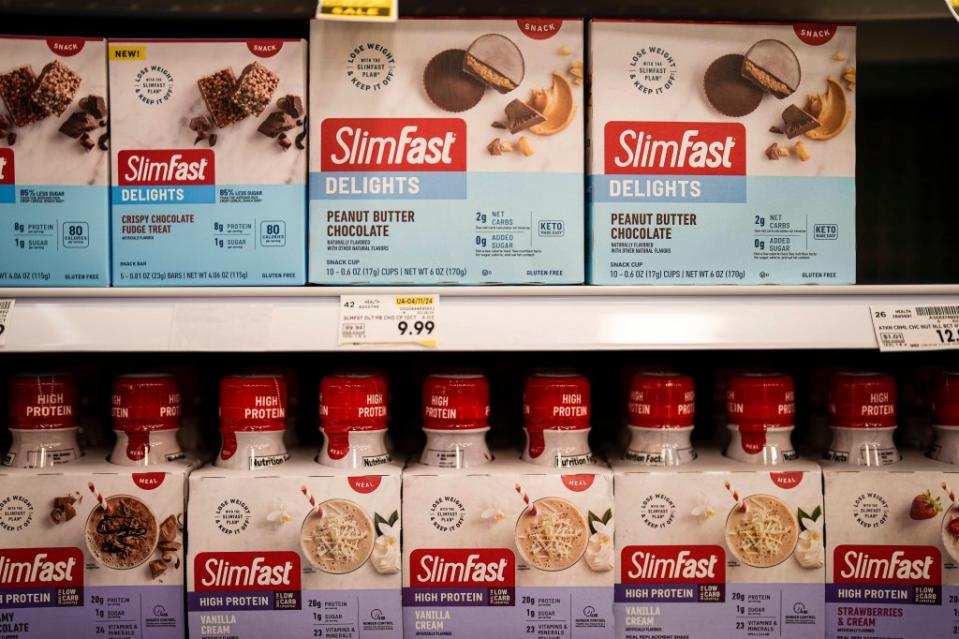 Sales of SlimFast sold at supermarkets have dropped as people turn to weight loss drugs and retailers cut shelf space for diet products, the brand told investors in February. AP