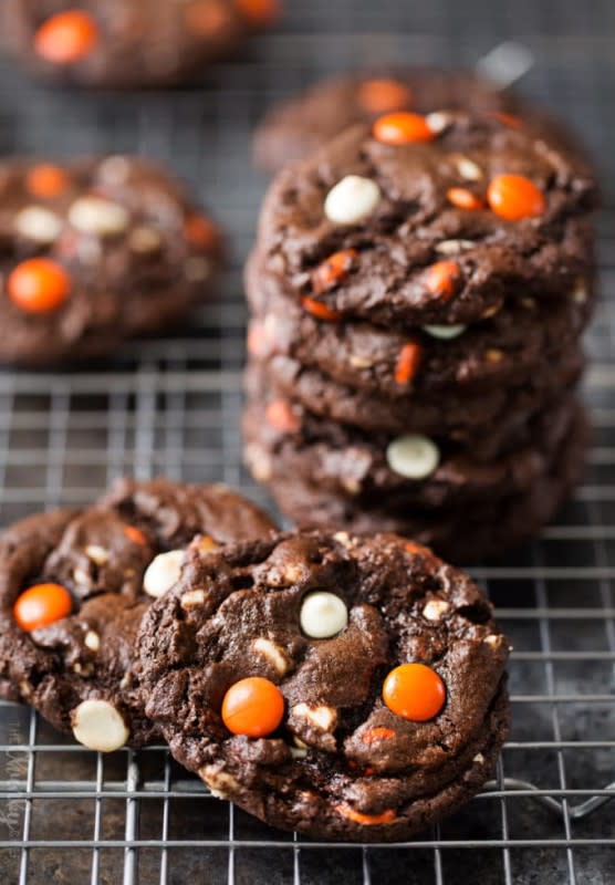 <p>The Chunky Chef</p><p><strong>Get the recipe: <a href="https://www.thechunkychef.com/peanut-butter-candy-double-chocolate-cookies/" rel="nofollow noopener" target="_blank" data-ylk="slk:Peanut Butter Candy Double Chocolate Cookies;elm:context_link;itc:0;sec:content-canvas" class="link ">Peanut Butter Candy Double Chocolate Cookies</a></strong></p>