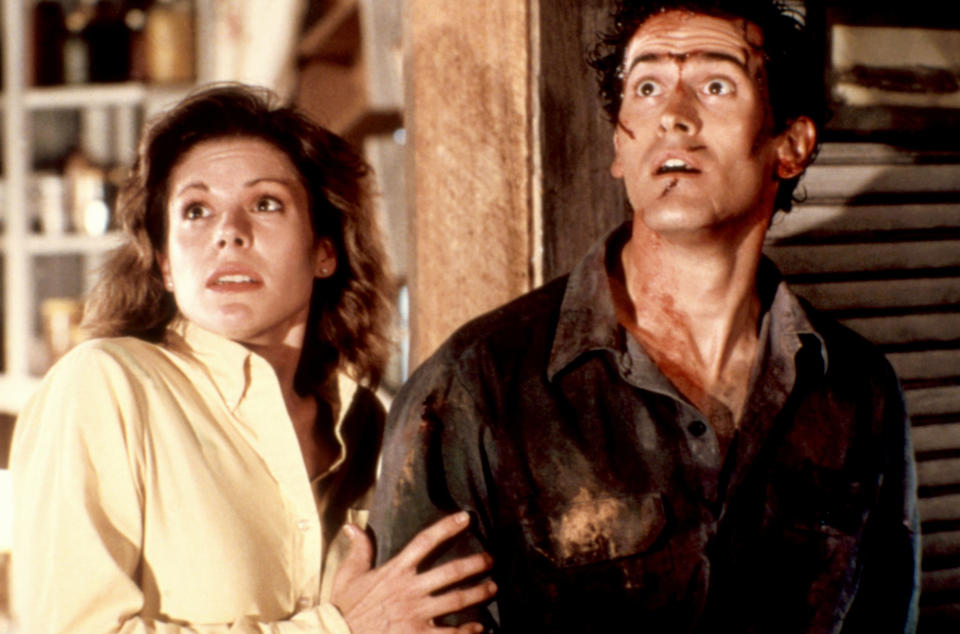 Sarah Berry and Bruce Campbell looking scared.