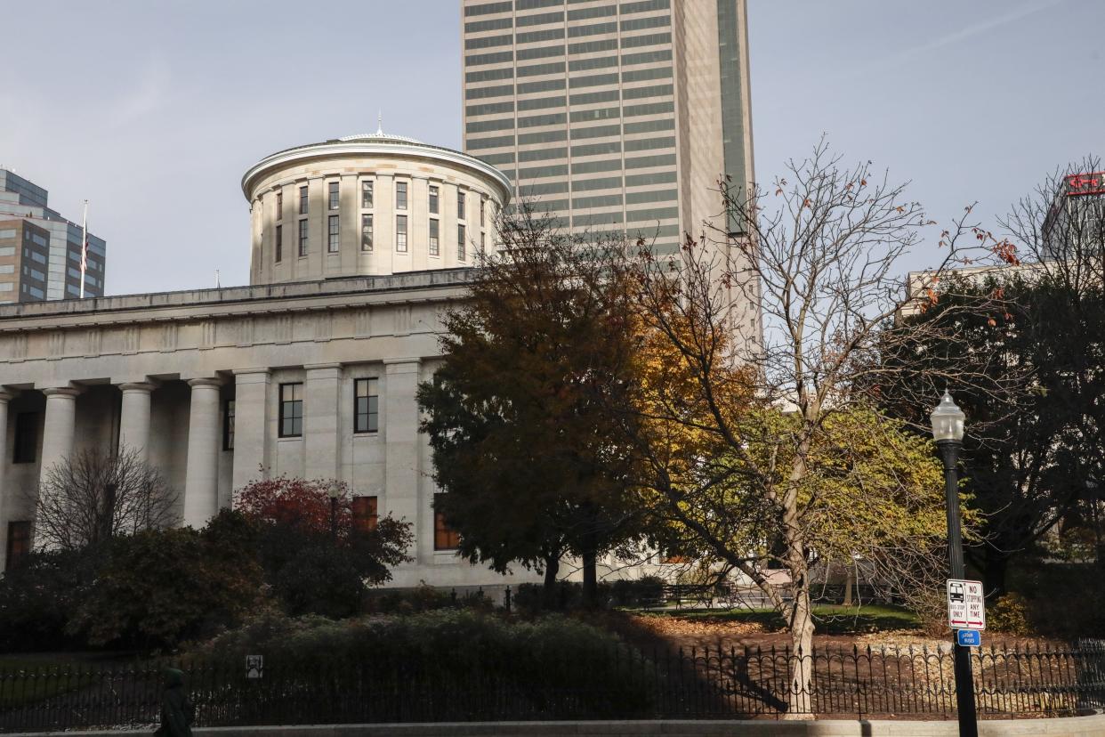 A view of the Ohio Statehouse from State Street in Columbus in November 2021.