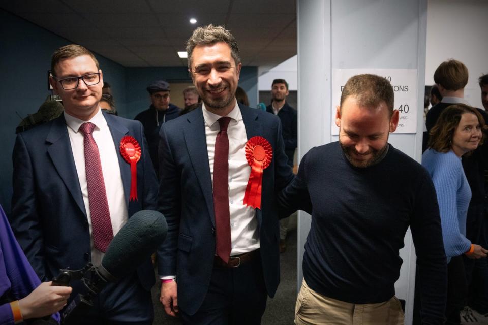 Mr Egan leaves with his husband Yossi Felderbaum (R) after being declared the winner in the Kingswood by-election (Getty Images)