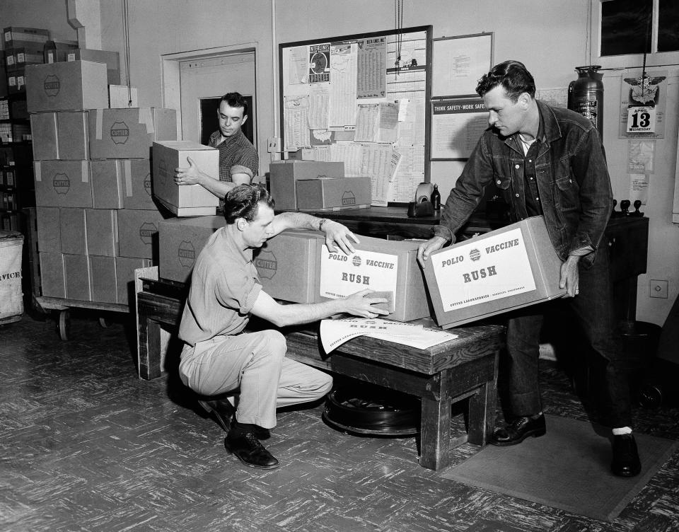 April 13, 1955: Vaccines are prepared to be distributed around the West Coast from Cutter Laboratories in Berkley, CA.