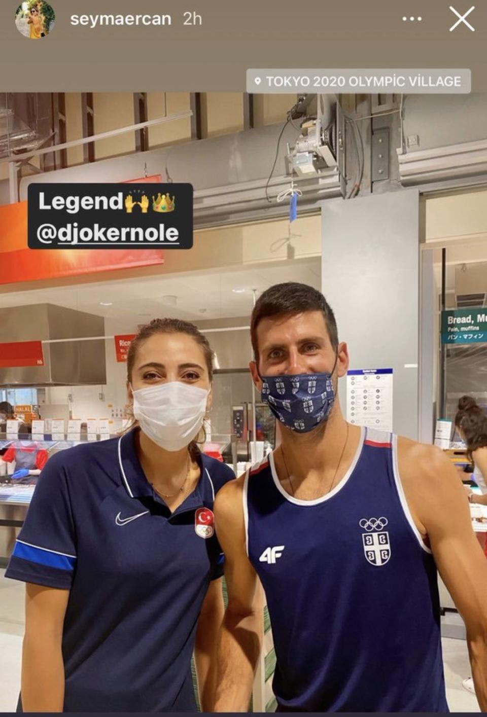 Seyma Ercan from the Turkish volleyball team also posted a photo of her and Djokovic on her Instagram story. (Photo courtesy of @seymaercan/Instagram)