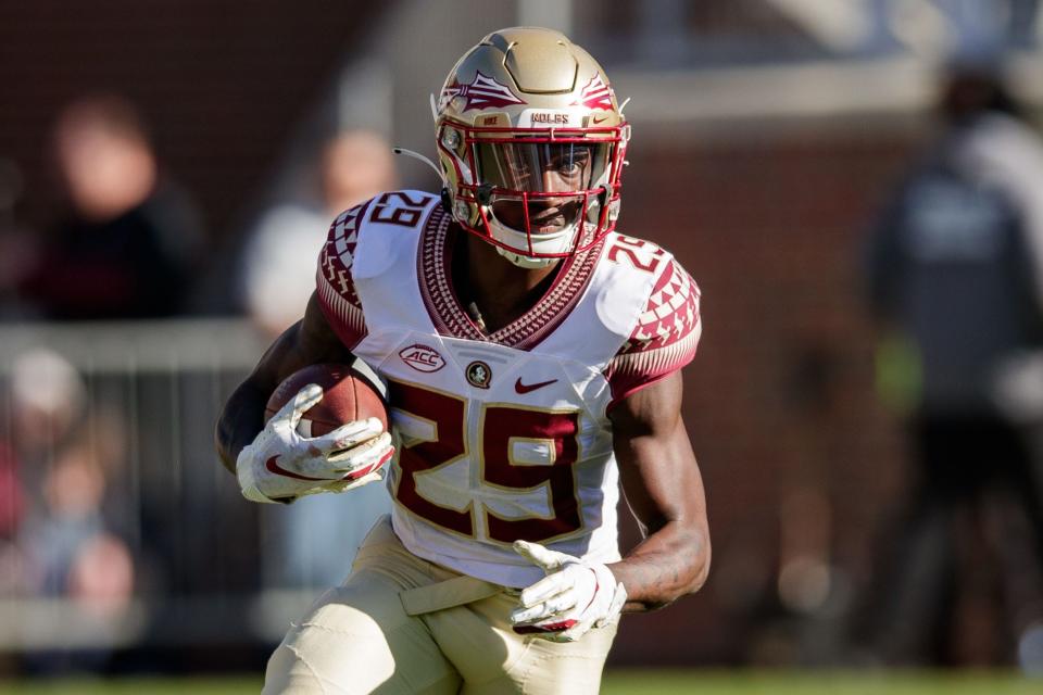 Florida State Seminoles running back Rodney Hill (29) makes his way down the field. The Florida State Seminoles hosted their annual Garnet and Gold spring game at Doak Campbell Stadium on Saturday, April 9, 2022.