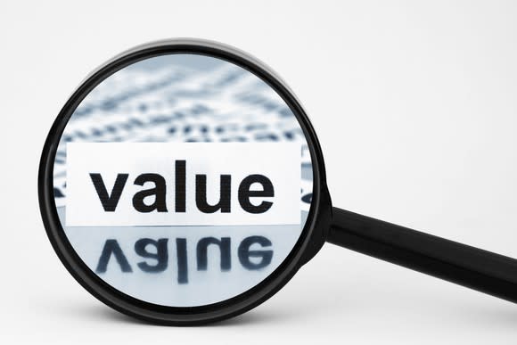 Magnifying glass placed over the word "value"