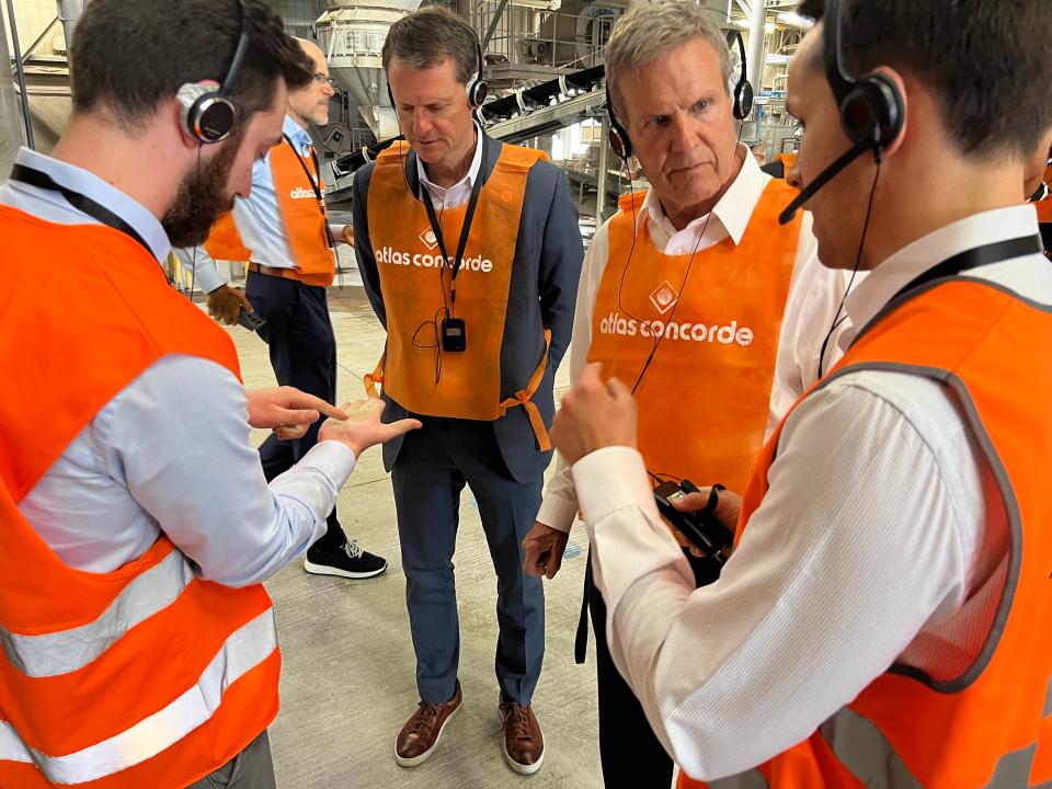 Tennessee Gov. Bill Lee and economic development Commissioner Stuart McWhorter receive a tour during an international trade mission to Europe in June 2023.