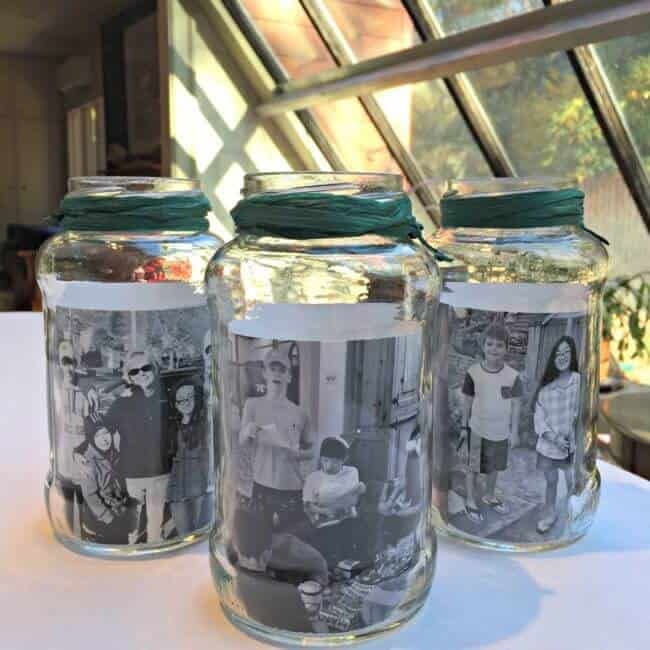 Mason Jar Family Photos Centerpiece