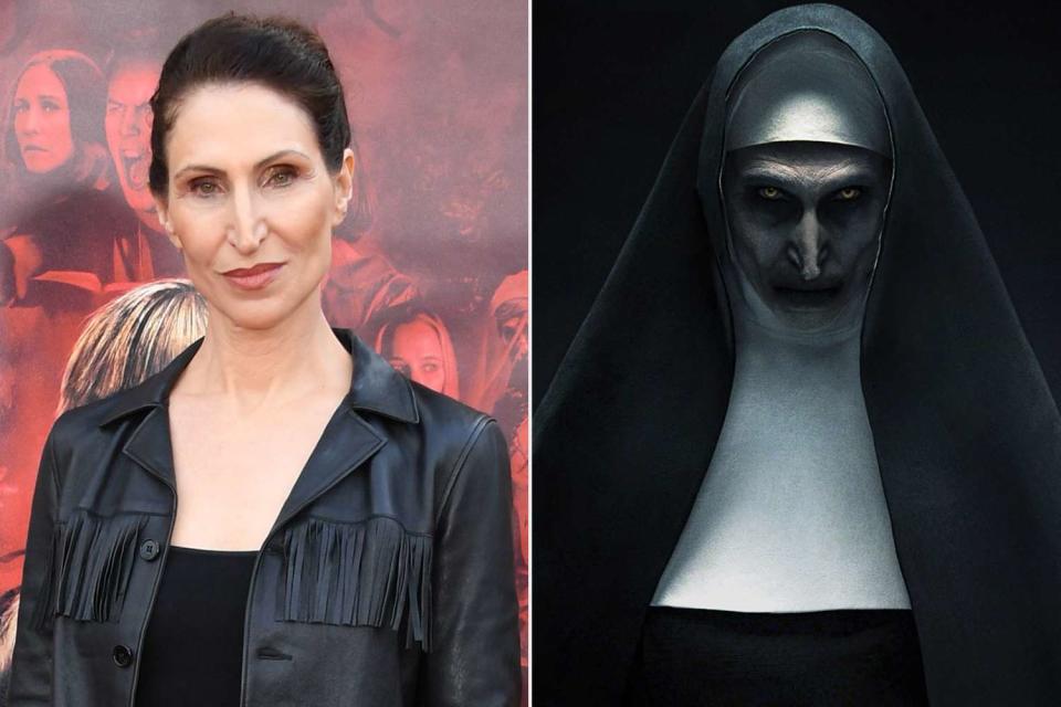 <p>Valerie Macon/AFP via Getty; PictureLux/The Hollywood Archive/Alamy</p> Bonnie Aarons in 2019; Bonnie Aarons in character as Valak in "The Nun"