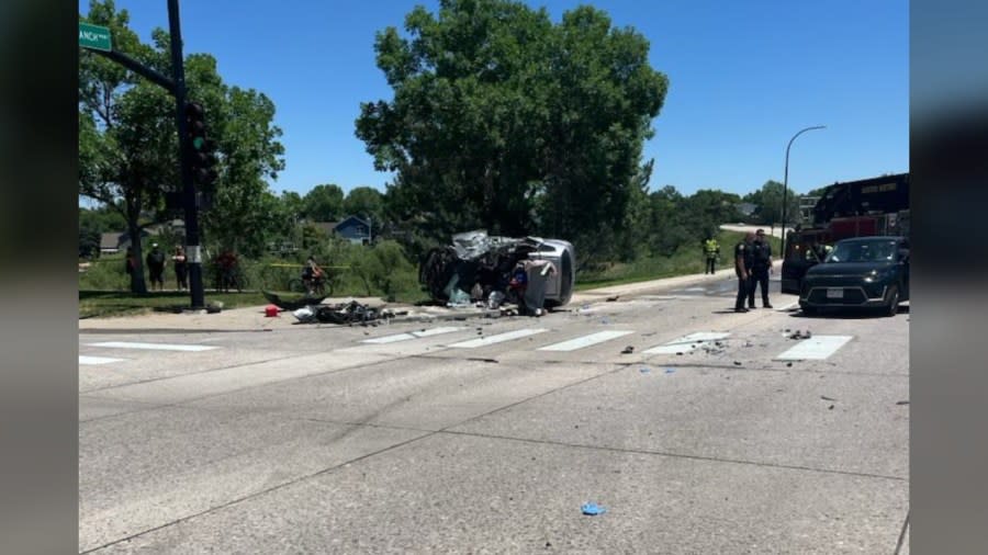 Part of Highlands Ranch Parkway is shut down Friday due to a rollover crash. (Photo: Douglas County Sheriff’s Office)