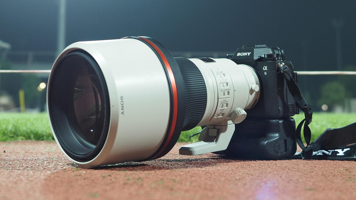  Sony FE 300mm f/2.8 GM OSS lens, mounted to a Sony A9 III, at a sports track. 