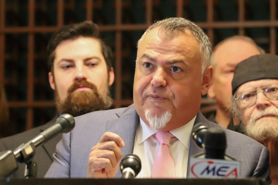 Nabih Ayad, Warren City Mayor James R. Fouts' attorney addresses the media during a press conference held at Adiamo Celebrity Showroom in Warren on Wednesday, Aug. 2, 2023. Fouts has filed a civil rights action in federal court alleging a violation of his civil rights because of his exclusion from the ballot in the upcoming mayoral election.