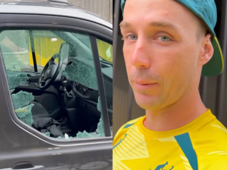 La camioneta del equipo del campeón olímpico australiano Logan Martin, destrozada tras el robo