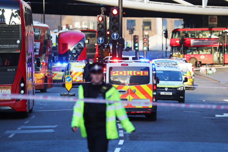 Police and emergency services at the scene of an incident on London Bridge in central London.