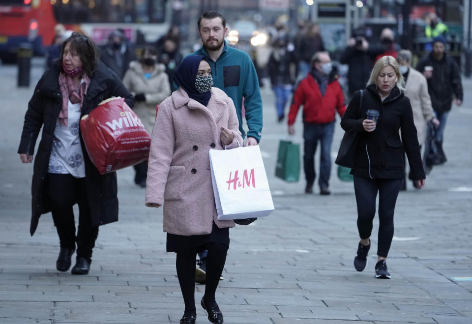 Shoppers in Northumberland street, Newcastle, as non-essential shops in England open their doors to customers for the first time after the second national lockdown ends and England has a strengthened tiered system of regional coronavirus restrictions.