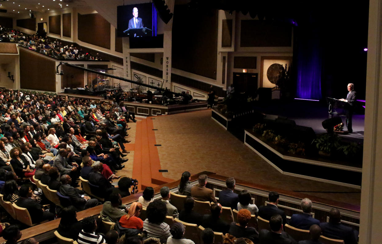 Bloomberg speaks at the Christian Cultural Center in Brooklyn, where he addressed his past support for "stop-and-frisk" tactics. (Photo: Yana Paskova/Getty Images)