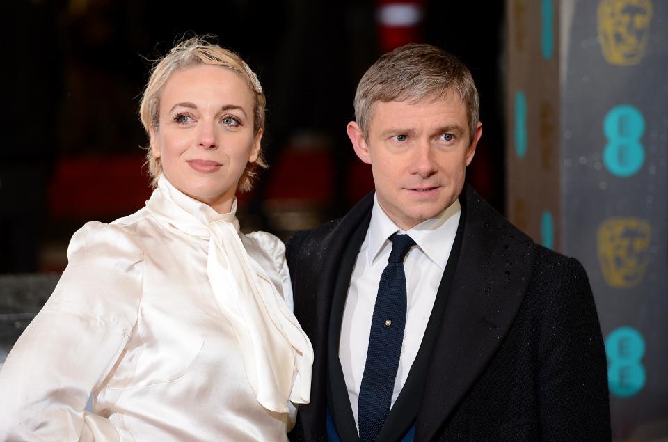 Martin Freeman and Amanda Abbington arriving for the 2013 British Academy Film Awards at the Royal Opera House, Bow Street, London.