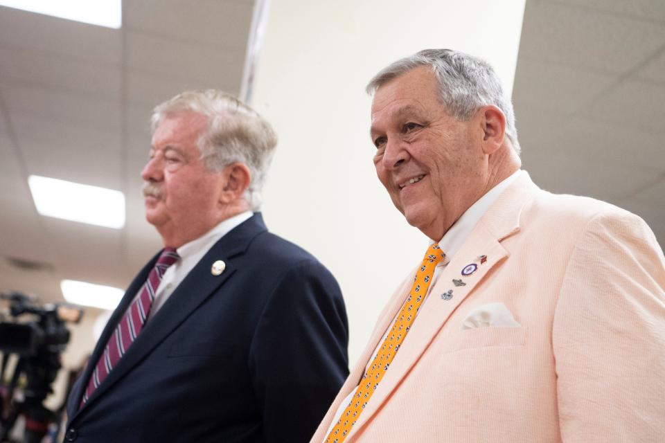 State Representative John Ragan, right, and Lieutenant Governor Randy McNally accompany Governor Bill Lee to Oak Ridge School's Summer Learning Camp at Woodland Elementary School on Wednesday, June 14, 2023. 