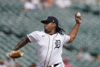 Detroit Tigers relief pitcher Gregory Soto throws during the ninth inning of a baseball game against the Tampa Bay Rays, Sunday, Aug. 7, 2022, in Detroit. (AP Photo/Carlos Osorio)