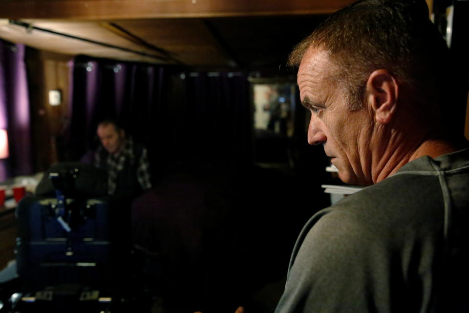 Kenny Klingele stands near his father, Herb, as they discuss Kenny's son, Sequoyah, who died of a drug overdose in La Honda, California, July 20, 2021. REUTERS/Brittany Hosea-Small